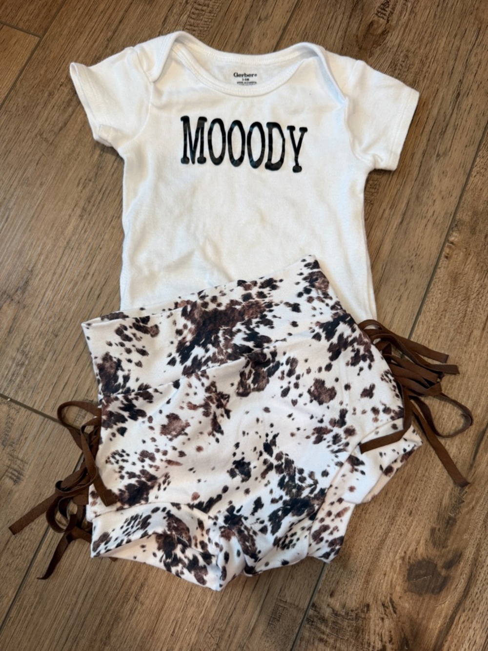 Moody Onesie with Brown Cow-Print Shorts
